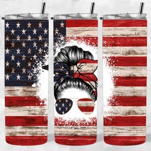 American Flag Messy Bun 20oz Insulated Tumbler